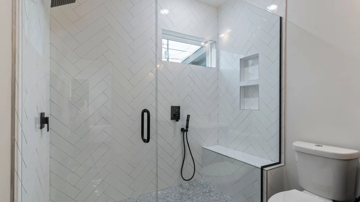 Curbless walk-in shower in an Anaheim, CA bathroom